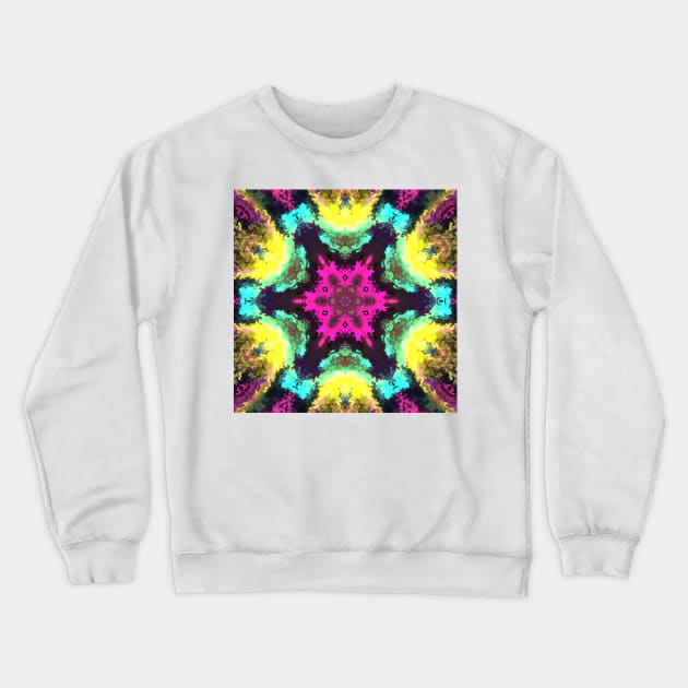 Psychedelic Hippie Flower Purple Yellow and Teal Crewneck Sweatshirt by WormholeOrbital